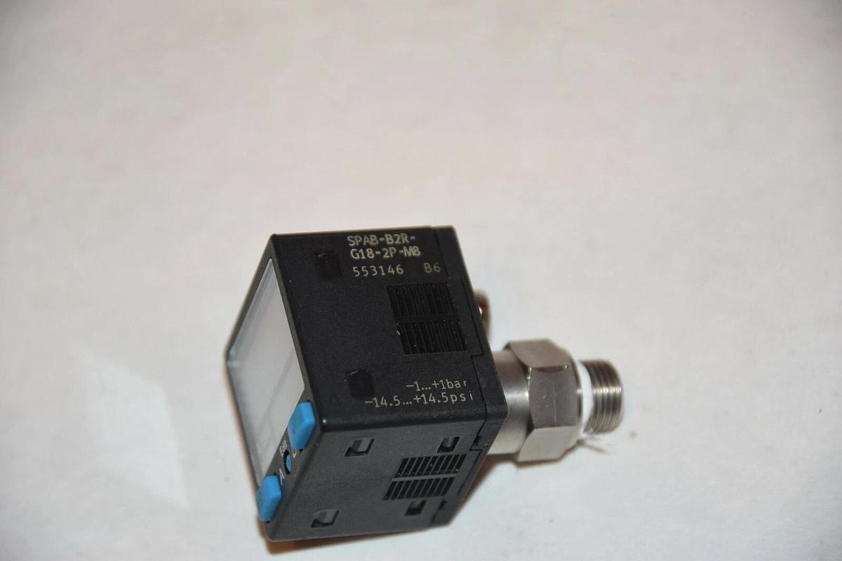 Used FESTO SPAB-B2R-G18-2P-M8 -1 TO 1 BAR 24VDC PRESSURE SENSOR
