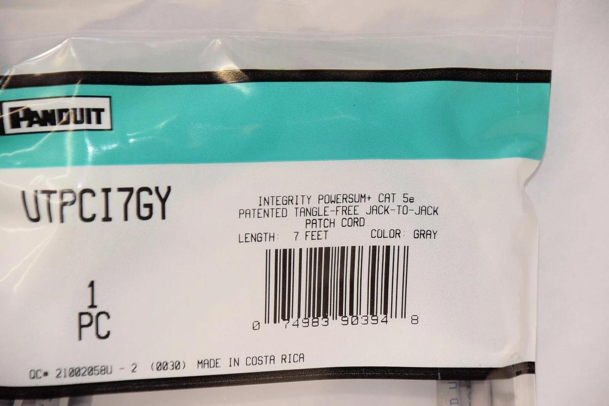 (9) PANDUIT 7' Integrity Powersum+ Jack to Jack Patch Cord UTPCI7GY CAT 5e NEW