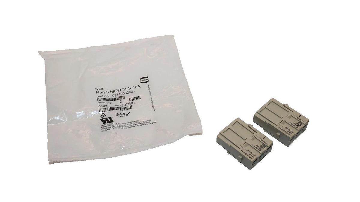 Harting Male Module Insert Han 3 MOD M-S 40A Plug 09140032601 2-Pack (New)