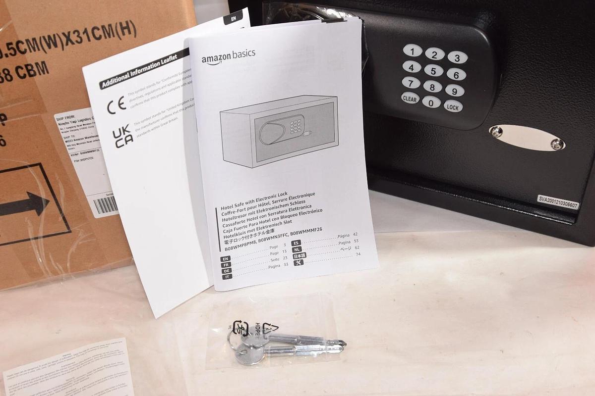 (NEW) AMAZON BASICS 0.5 Cubic Feet Black Electronic Lock Hotel Safe