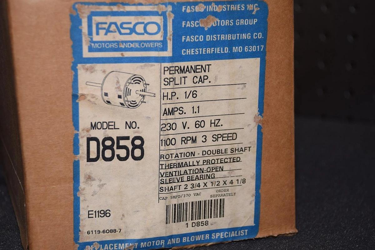 FASCO D858 1/6 HP 1.1 A 230V 60HZ 1100 RPM HVAC SPLIT CAP MOTOR NEW