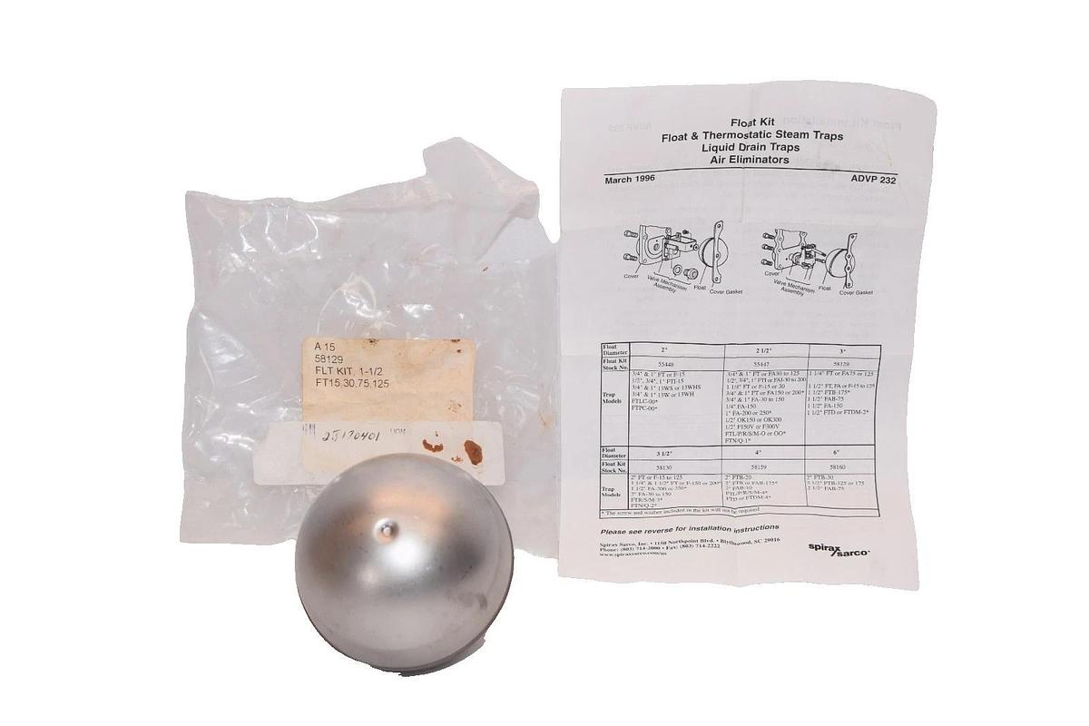 Spirax Sarco 58129 , A15 , FT15, 30, 75, 125 1-1/2" Float Kit (New)