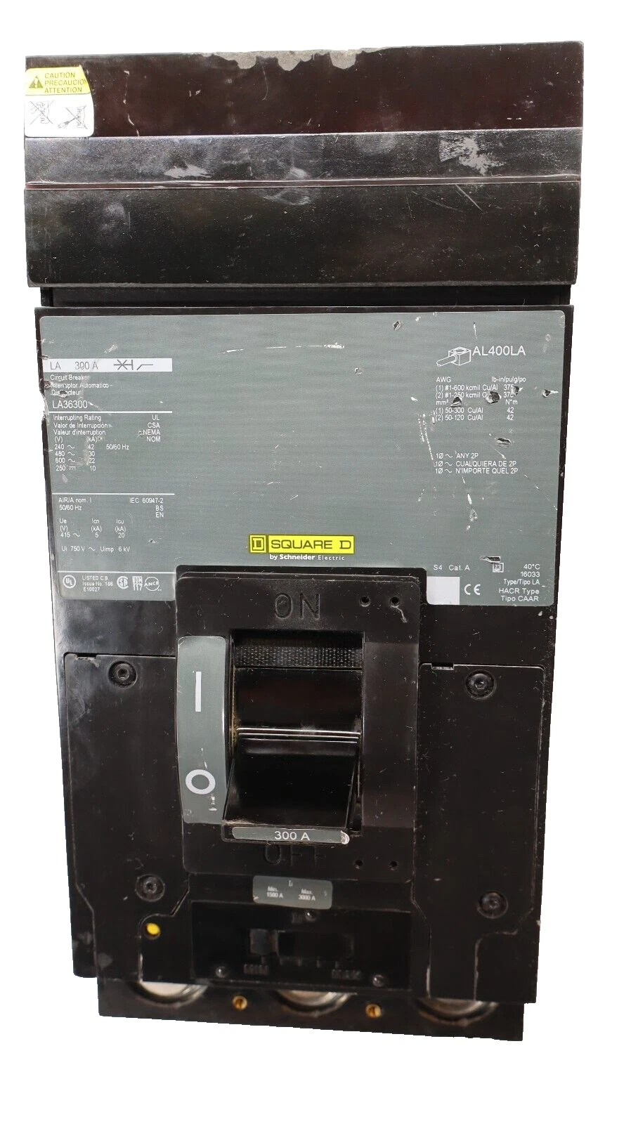 Used Square D Schneider HACR CAAR LA Circuit Breaker LA36300 300A 300 Amp 3p