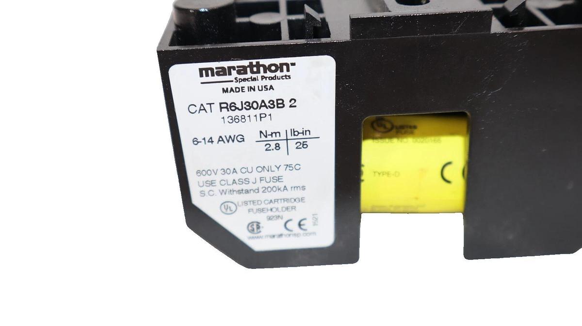 Used MARATHON R6J30A3B2 , 136811P1 600V 30A Fuse Holder With LPJ-17-1/2SP Fuse