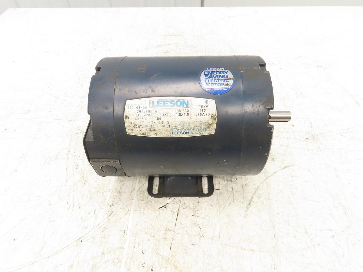 Used Leeson 1/3 HP Motor 110713.00 C6T34NB5C 575v 3ph 3450/2850rpm 5/8" shaft