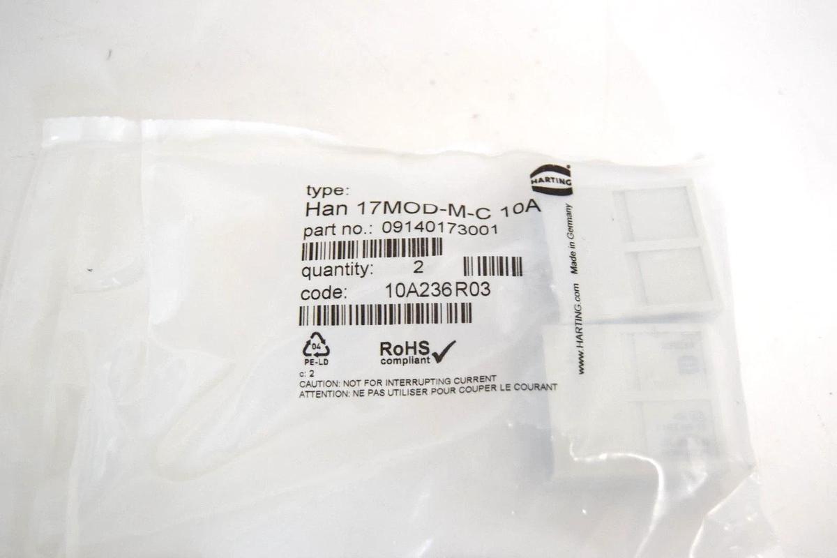 Harting Connector Insert Han 17MOD-M-C 10A 09140173001 (New - Lot of 2)