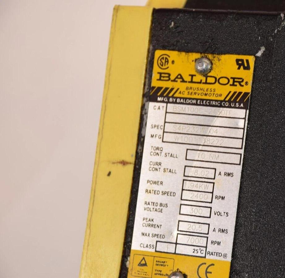 Used Baldor Brushless Servo Motor BSM100C-2150TF S4P232W104 W1001138272 10nm 1.94kw