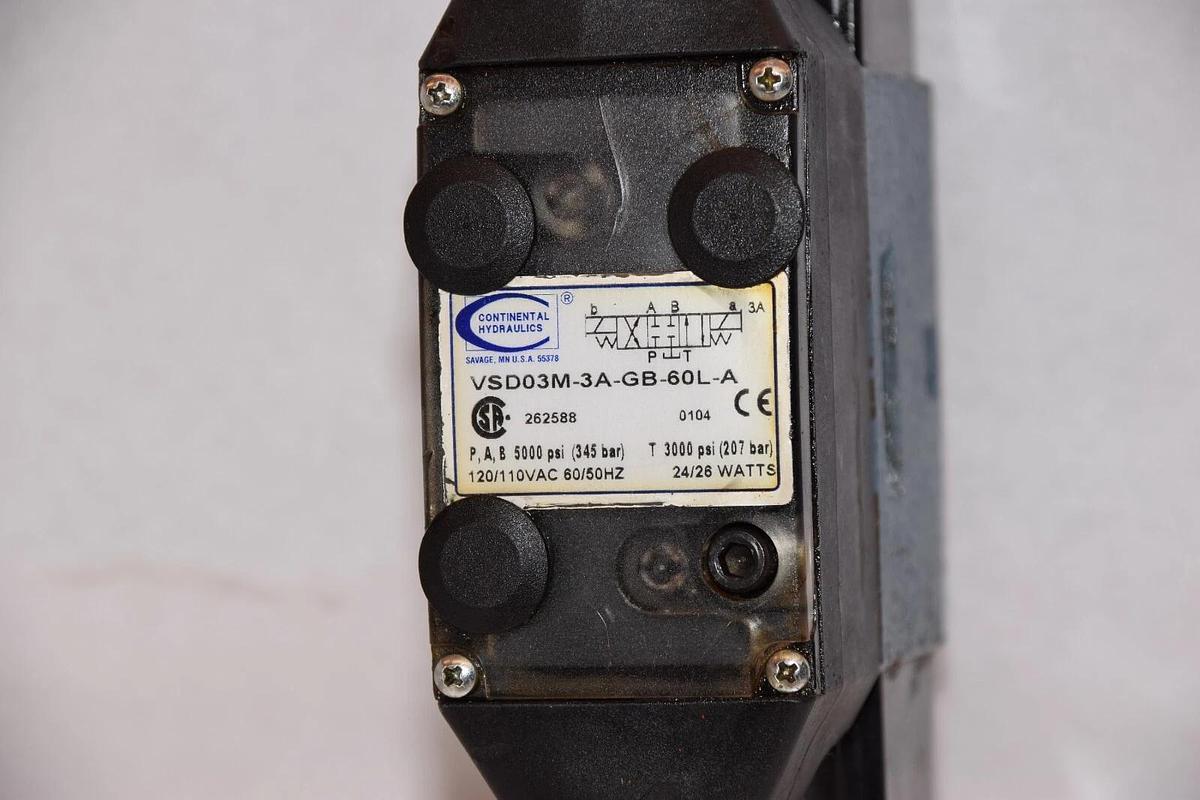 Used CONTINENTAL HYDRAULICS VSD03M-3A-GB-60L-A 120/110V 24/26W Directional Valve