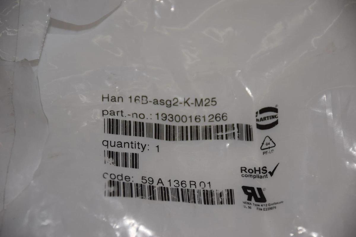 HARTING HAN 16B-ASG2-K-M25 HAN16BASG2KM25 SEALED ELECTRICAL ENCLOSURE NEW