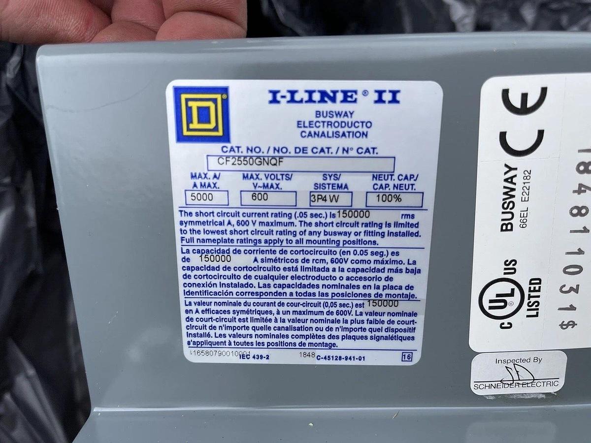 Square D 5000A 4 wire busway fitting  I-Line II CF2550GNQF 600v, 3p4W