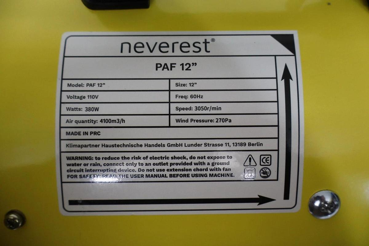 Neverest PAF 12" 12-Inch Industrial Axial Blower Fan - High-Power (New)