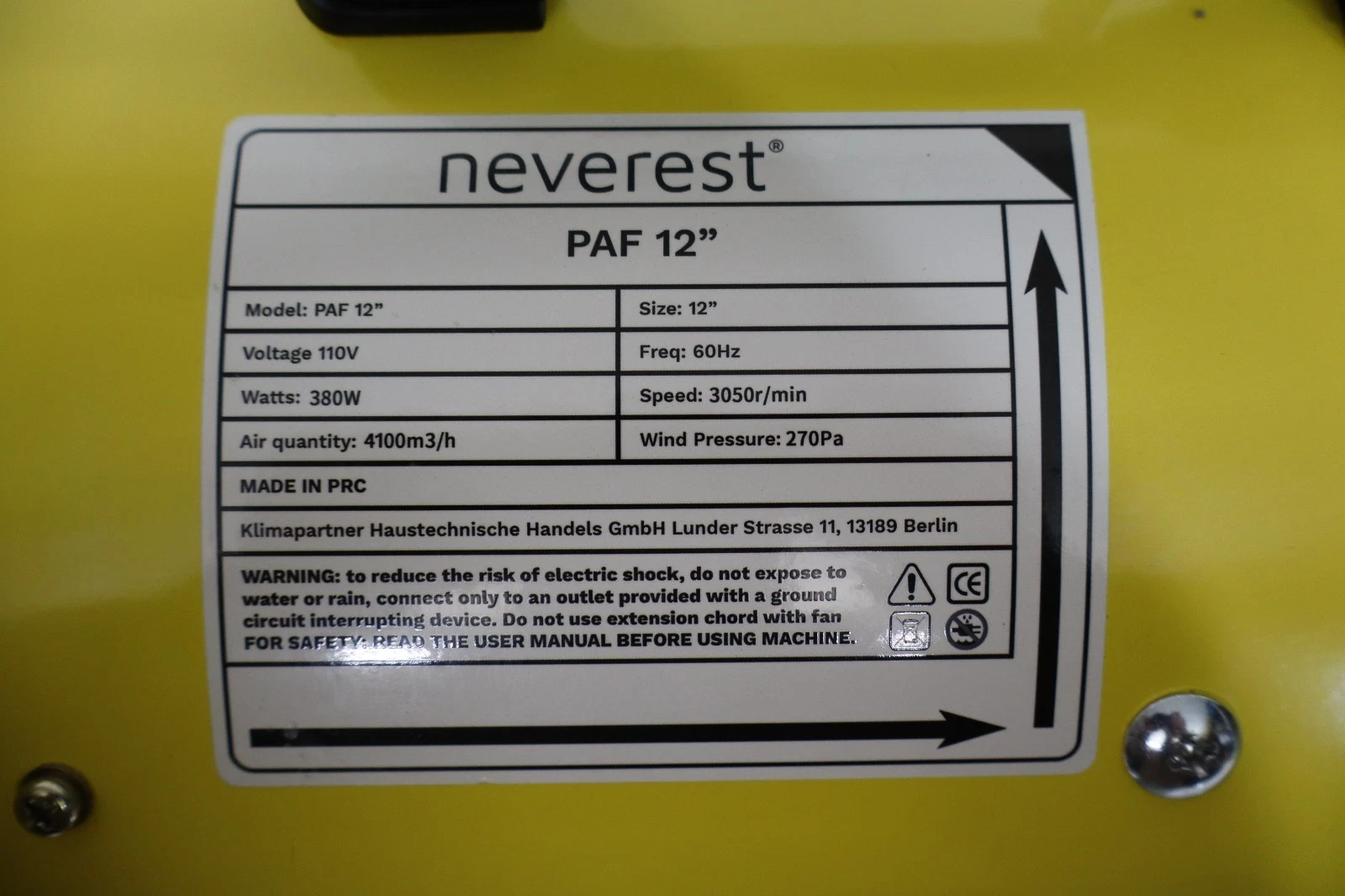 Neverest PAF 12" 12-Inch Industrial Axial Blower Fan - High-Power (New)