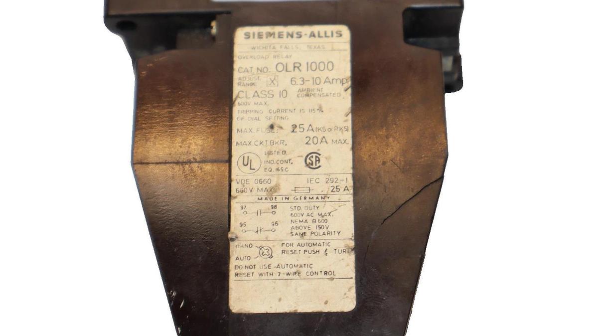 Used Siemens - Allis OLR 1000 , OLR1000 6.3-10A Amp Overload Relay *Cracked*