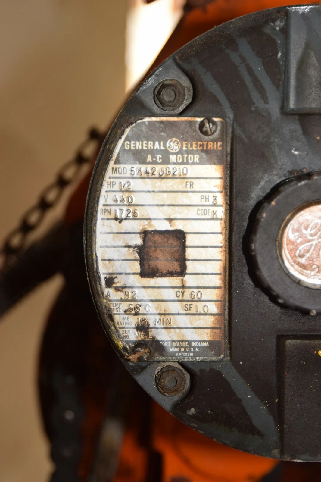 Used Yale Electric Chain Hoist 1 Ton 2000lb 1K9FPG3 3Ph 440v 1K9FPG3N 10' Chain Drop