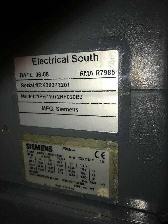 Refurbished SIEMENS Motor 1PH7107-2RF02-0BJ3 / 1PH71072RF020BJ  TP 110-MX1-10-071-002 1ph7