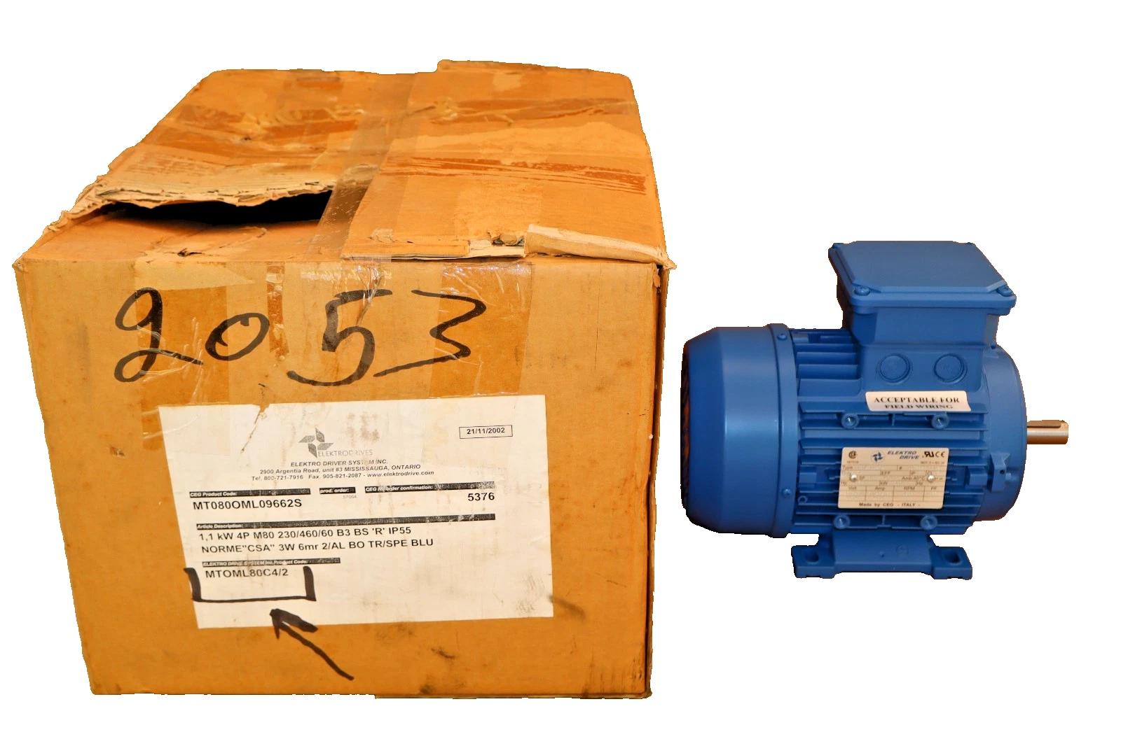 Elektro Drive CEG Motor MT0ML80C4/2 1.1kW 1.5hp 1686rpm 4p 230/460v (New)