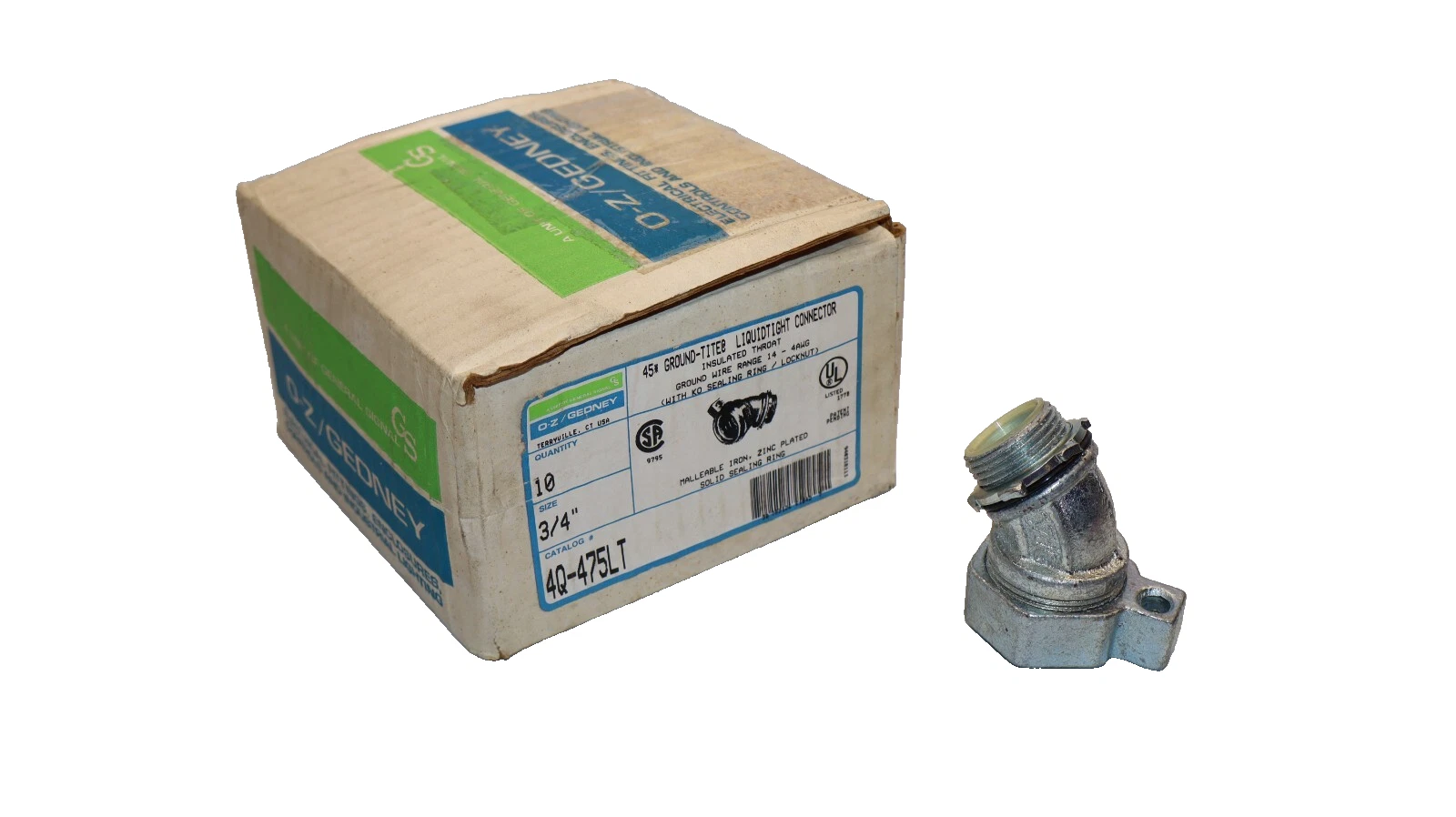 Box 10) O-Z GEDNEY 4Q-475LT 3/4" 45 Degree 45D Ground-Tite Liquidtight Connector