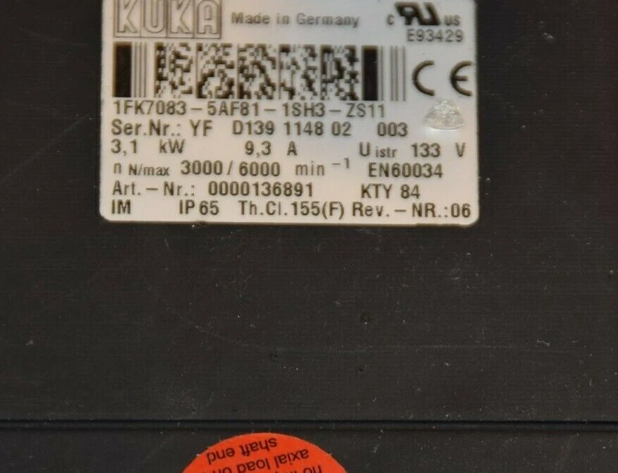 Siemens KUKA 1FK7083-5AF81-1SH3-ZS11 Servo Motor 1FK7083-5AF81-1SH3-Z S11 (NEW)
