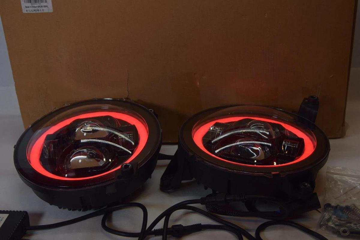 Used WOLUEN 9" RGB Halo LED Headlights A10HL901GBWL  2018 2023 Wrangler JL Headlight
