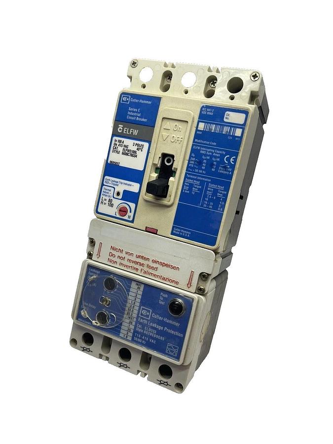 Used Cutler Hammer ELFW3100L, 3p 100a 415v, Circuit Breaker, With ELD133  100 A