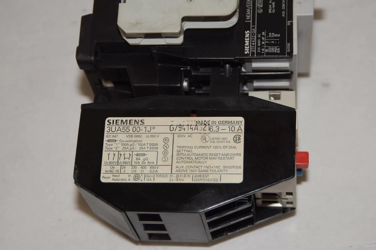 Used SIEMENS 3TF4422-0A..1 Size Sz 1 Starter 110-120v coil Relay 3UA55 00-1J* 6,3-10A