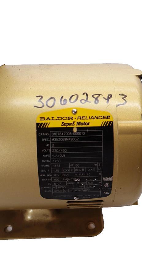 Used BALDOR / RELIANCE M35Z069M496G2 , 2HP , 3ph , 230/460V , 1750rpm Super E Motor