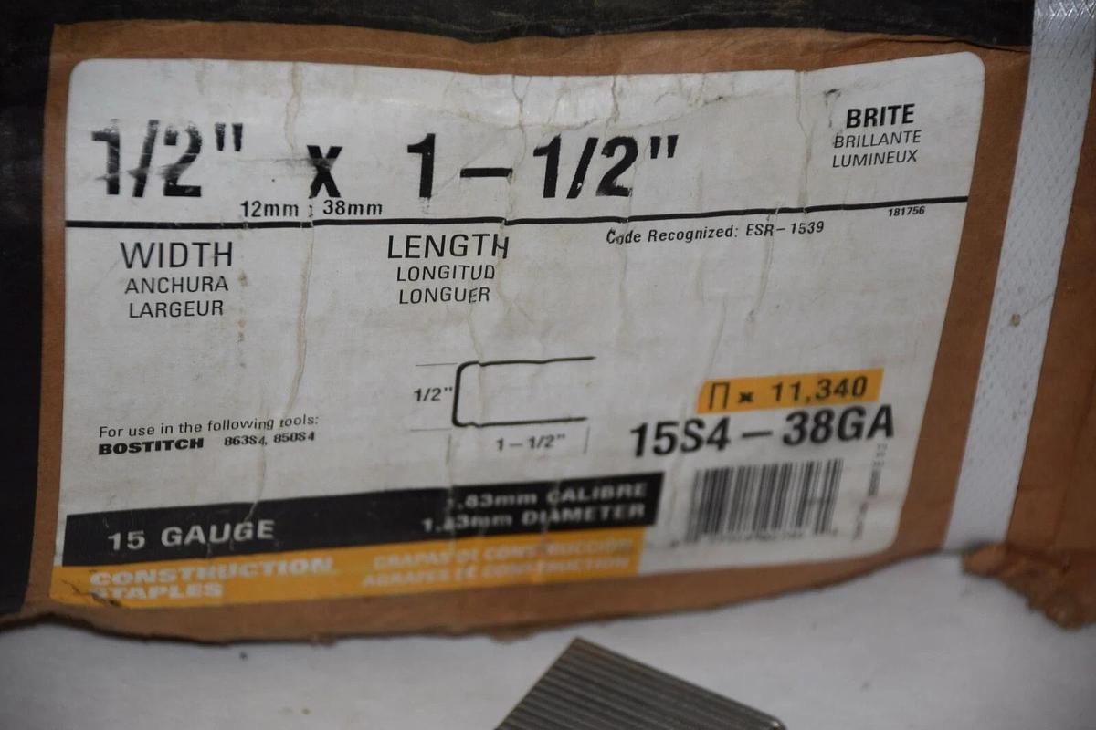 BOSTITCH 15S4-38GA 1/2" x 1-1/2" 15 GAUGE CONSTRUCTION STAPLES NEW