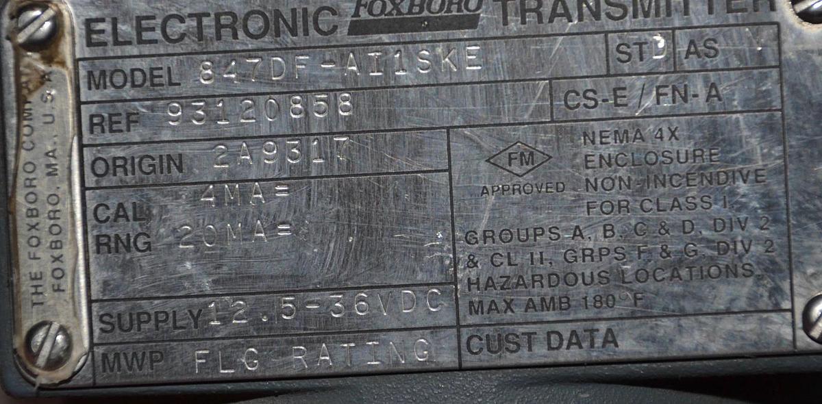 FOXBORO ELECTRONICS TRANSMITTER 847DF-AI1SKE 847DF AI1SKE 847DFAI1SKE NEW