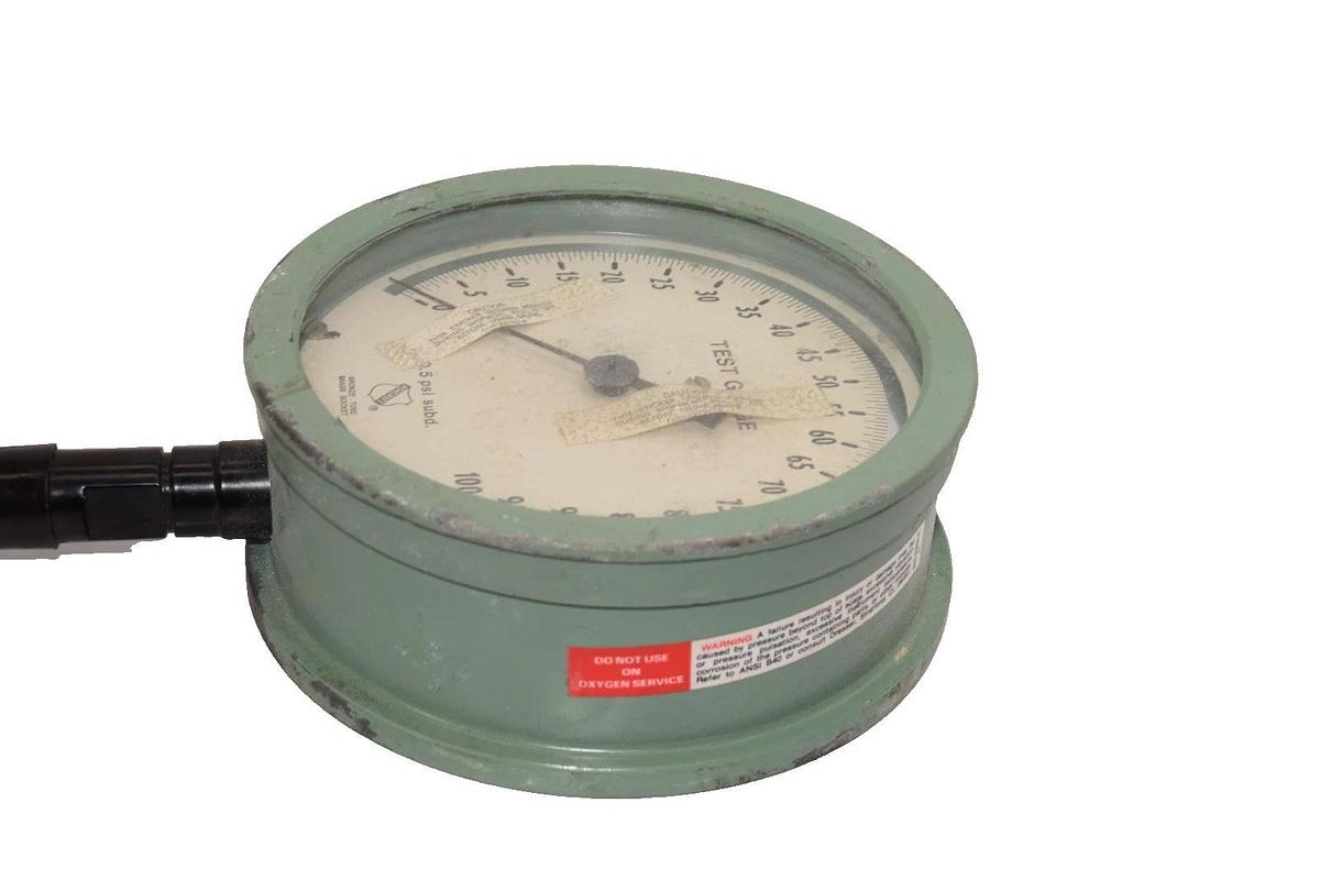 Used Ashcroft 0-100psi 6" Bronze Tube Brass Socket Test Gauge , Vintage