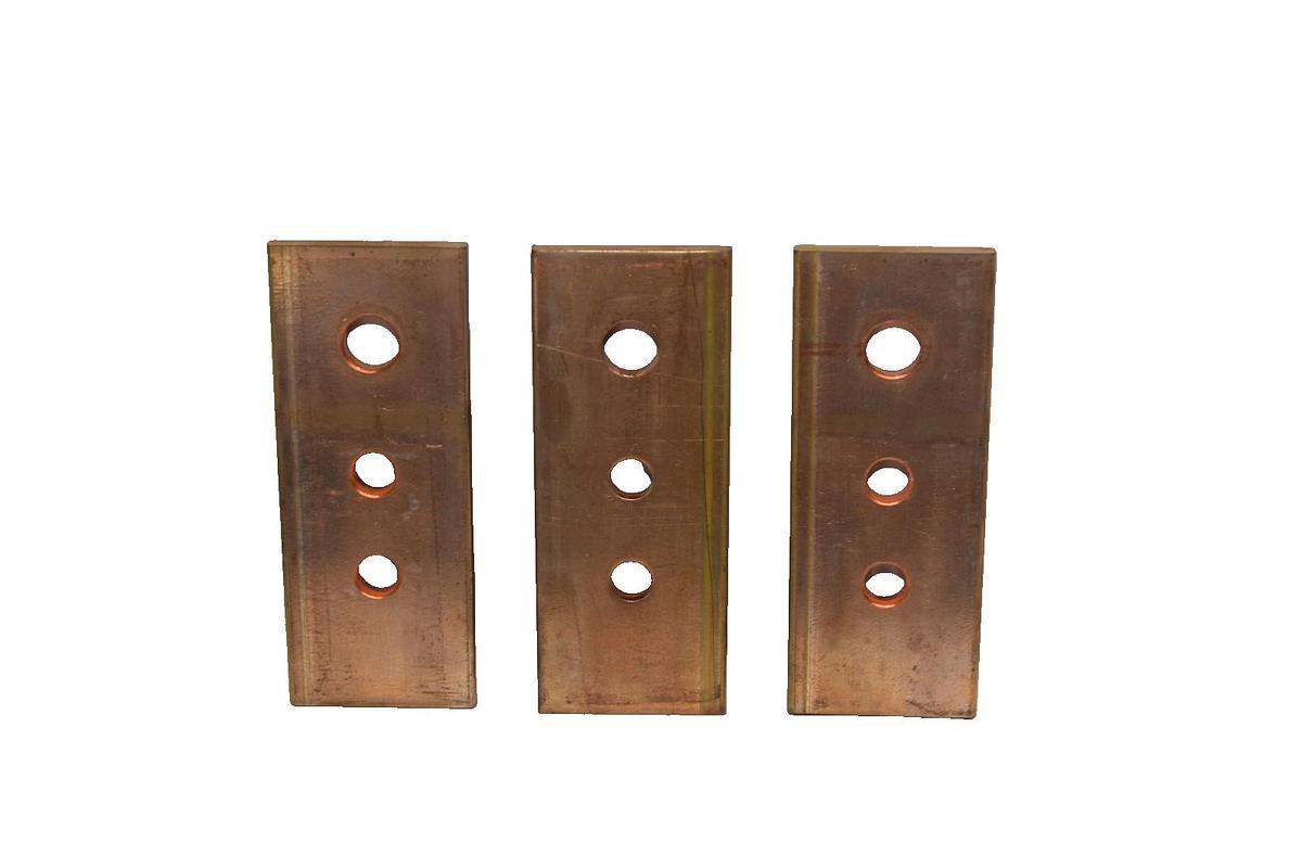 Used (Lot of 3) 5"x2"x1/4" Flat Solid Copper Buss Bar for Breaker/ Contactor