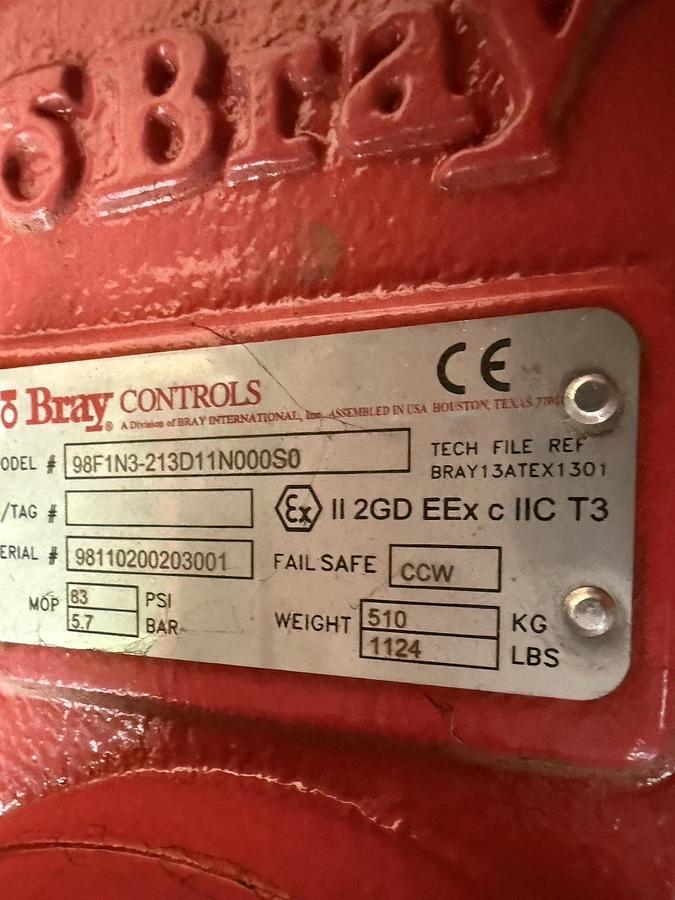 Used 24-inch Bray Butterfly Valve 98F1N3-213D11N000S0 24" 41240011001466, 4-20MAPT-PT
