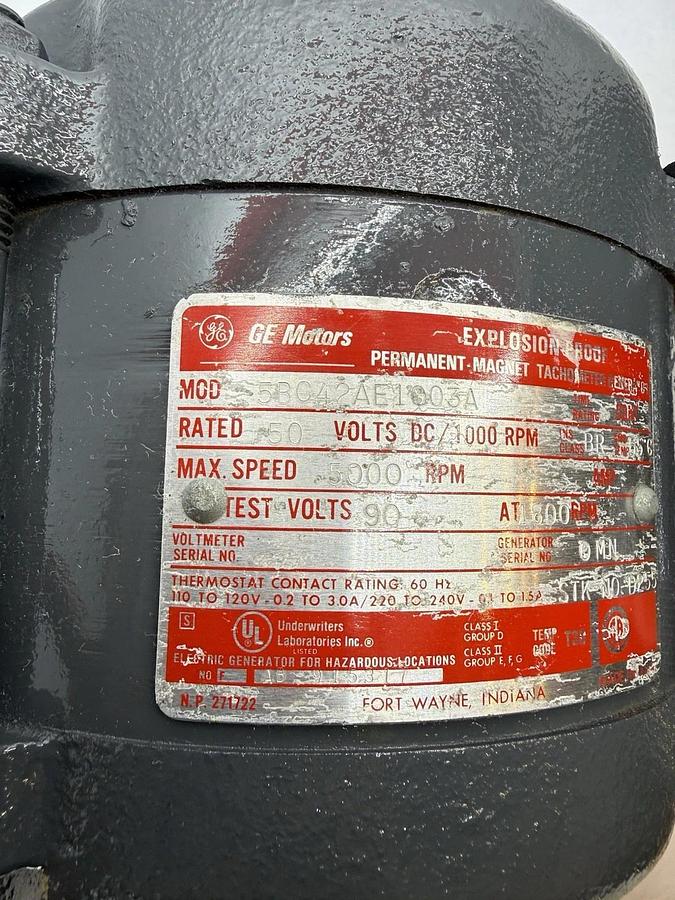 GE Motor 5BC42AE1003A Explosion Proof Permanent Magnet Tach Generator Tachometer