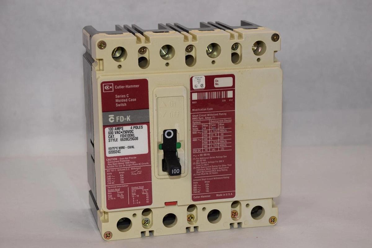 CUTLER HAMMER FD4100KL 100A 100 Amp 4p 600Vac Series C Circuit Breaker (NEW)