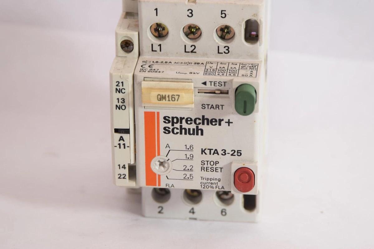 Used SPRECHER + SCHUH KTA 3-25 1.6-2.5A Manual Motor Starter
