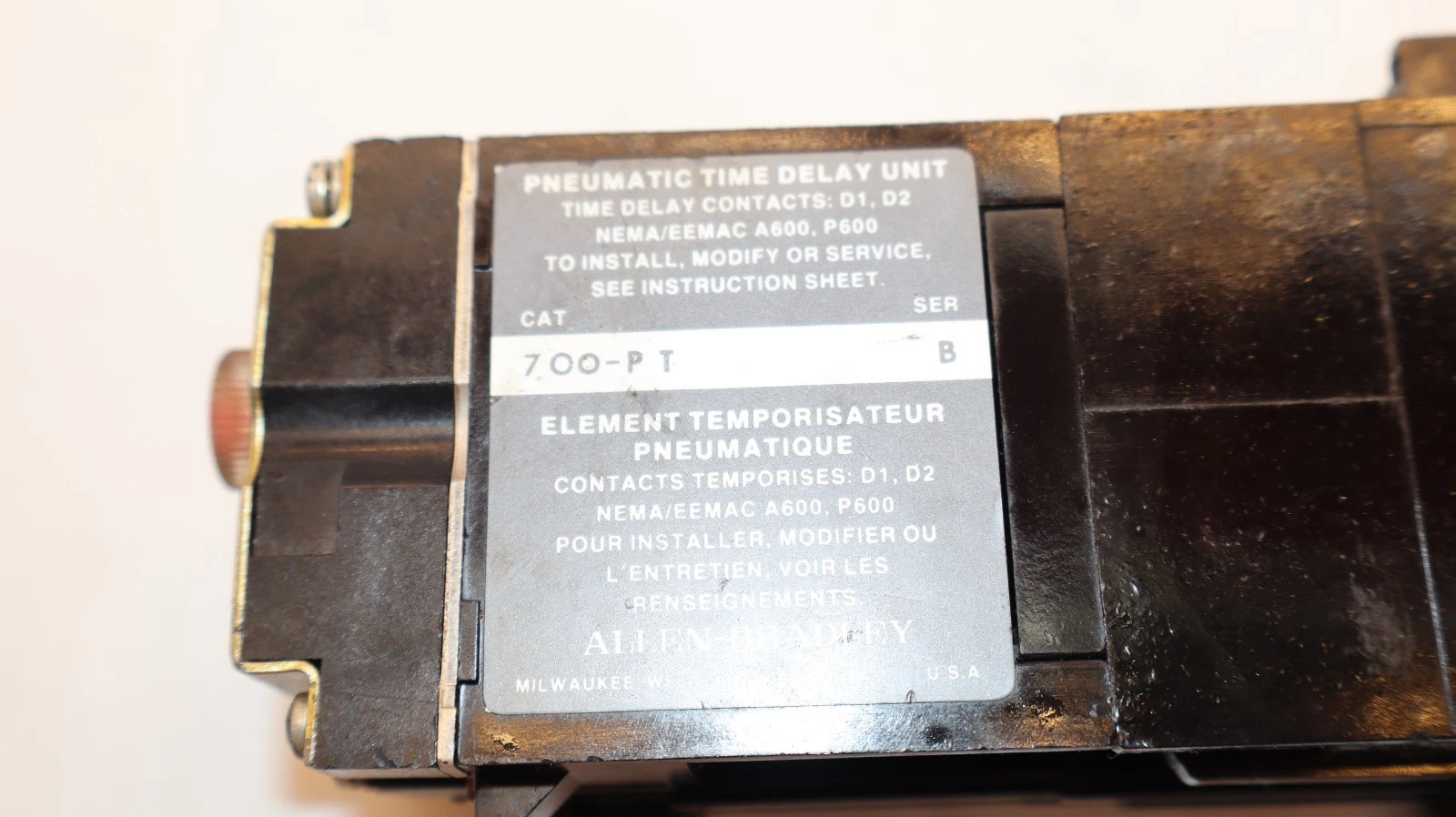 Used Allen Bradley Relay 700-PT Pneumatic Time Delay 700-P400A1 600A Coil: 120V