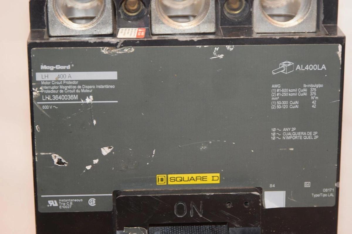 Used SQUARE D LHL3640036M 400A 400 Amp 400 A 600V Circuit Breaker *Missing Lugs*