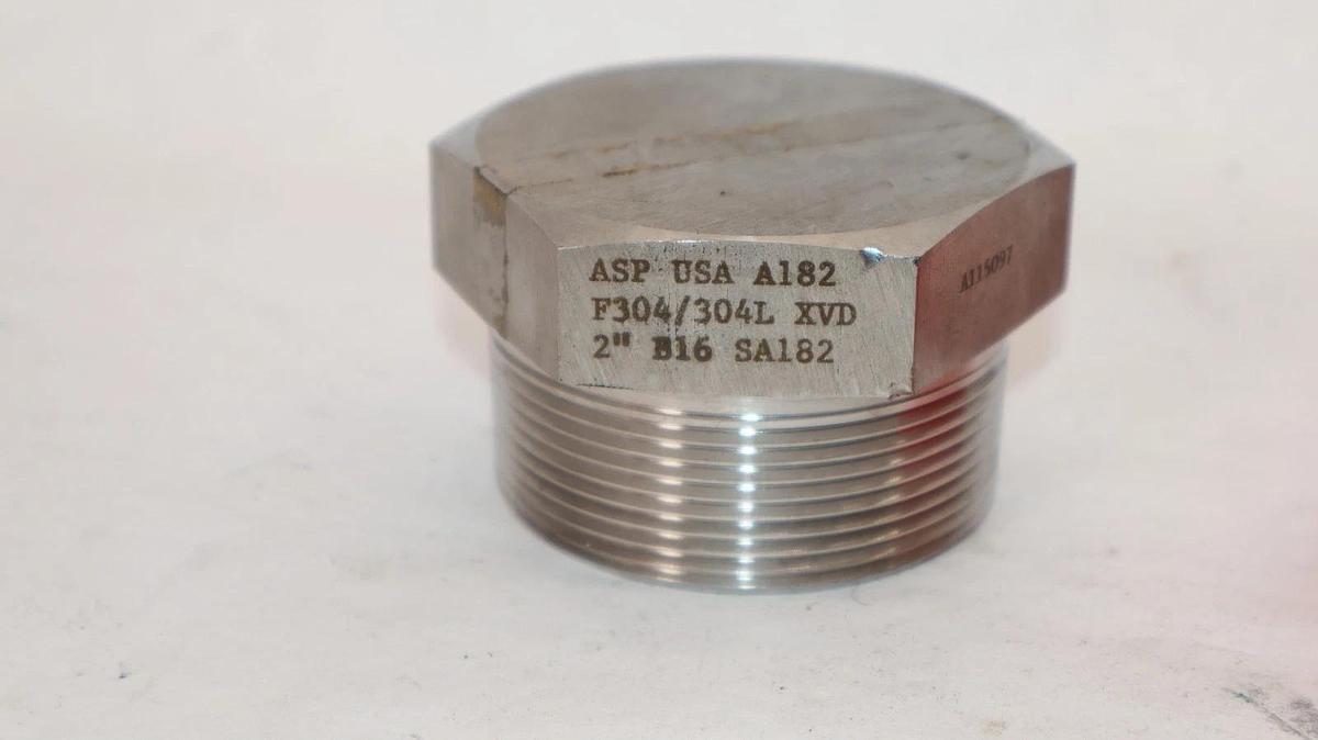 Hex Head Plug 2" Fitting Pipe Stainless Steel USA F304/304L XVD B16 SA182 (New)
