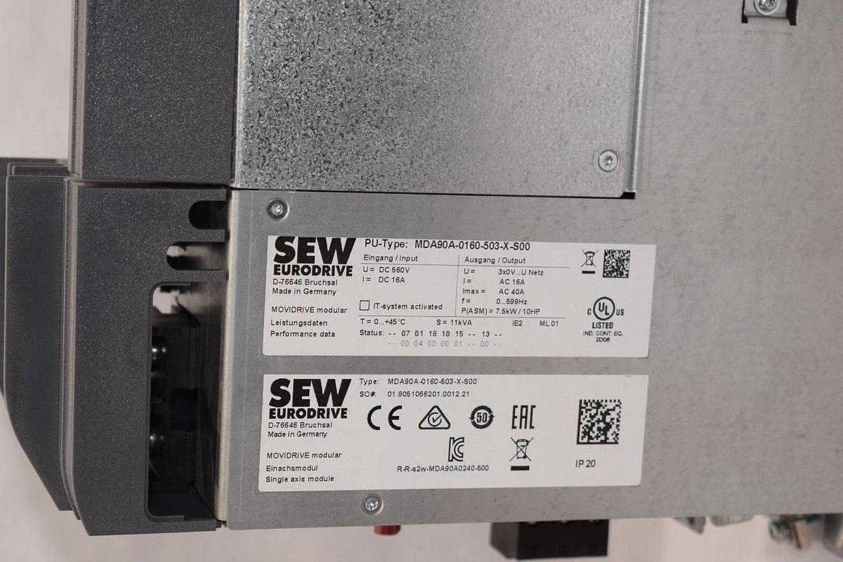 SEW Eurodrive Movidrive Drive MDA90A-0160-503-X-S00 Input: 560v 7.5kw 10hp 16a
