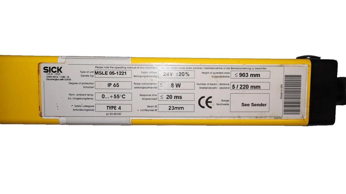 Used SICK Safety Light Curtain MSL EMITTER MSLE-05-1221 24V MSLE051221