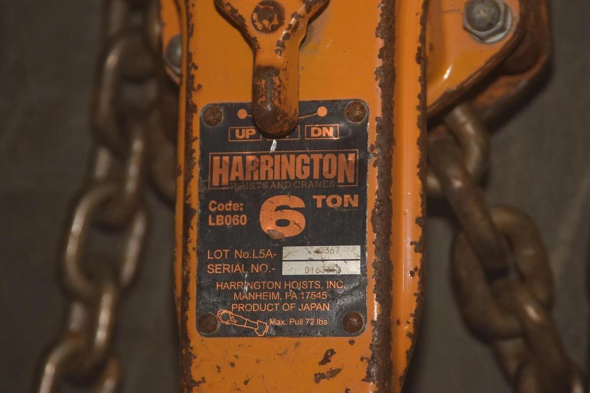 Used Harrington 6 Ton Lever Chain Hoist Come Along LB060 w/ 20ft chain 6Ton 12,000lb