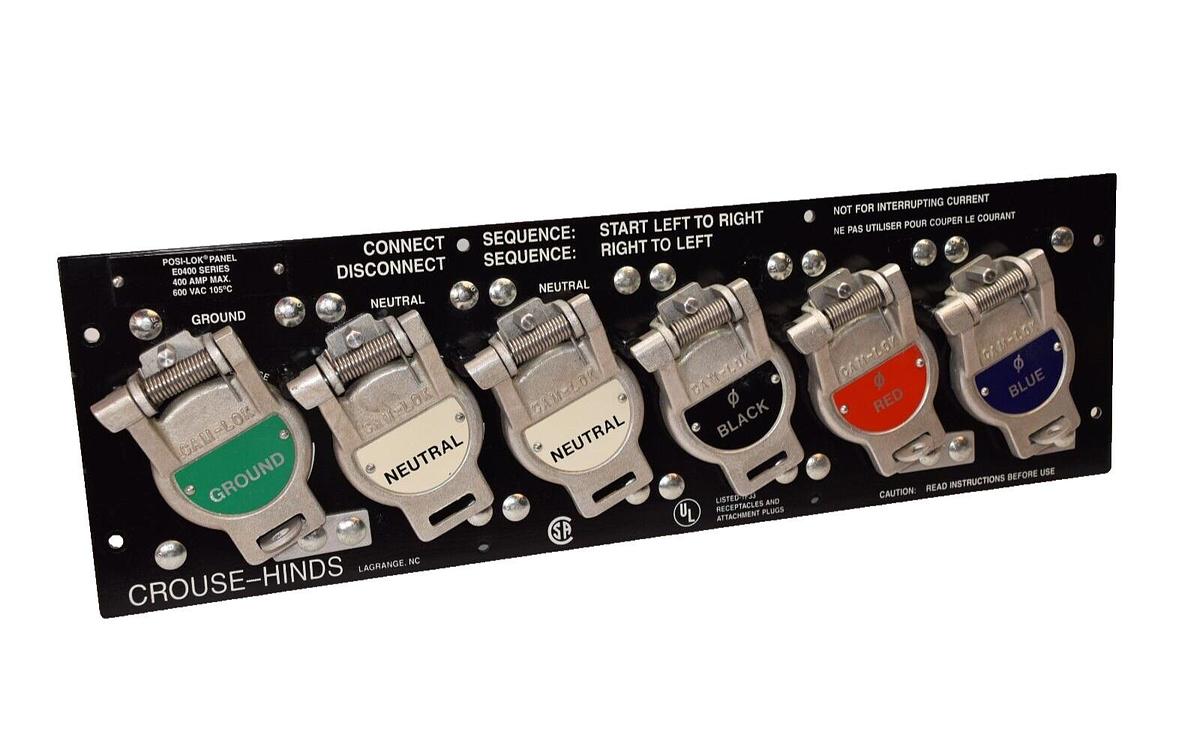 Crouse-Hinds Eaton Posi-Lok Panel E0400 Series 400a 600v 6 receptacle