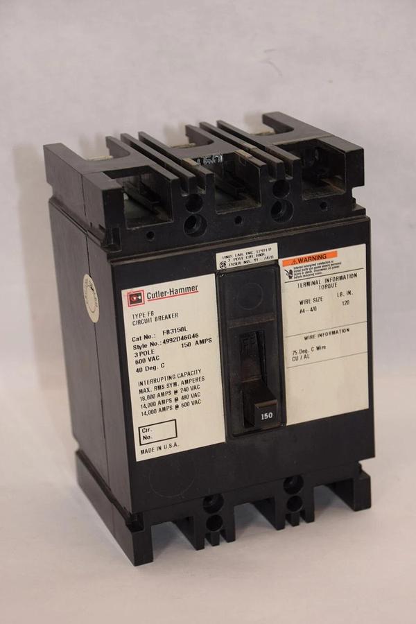 CUTLER HAMMER Circuit Breaker FB3150L 4992D46G46 3Pole 150A 150 Amp 600V 3p NEW