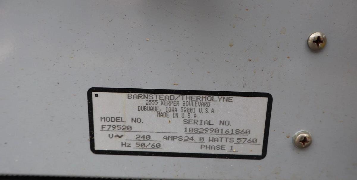 Used Barnstead Thermolyne Tube Furnace 79500 F79520 240V 24A Amp 1P