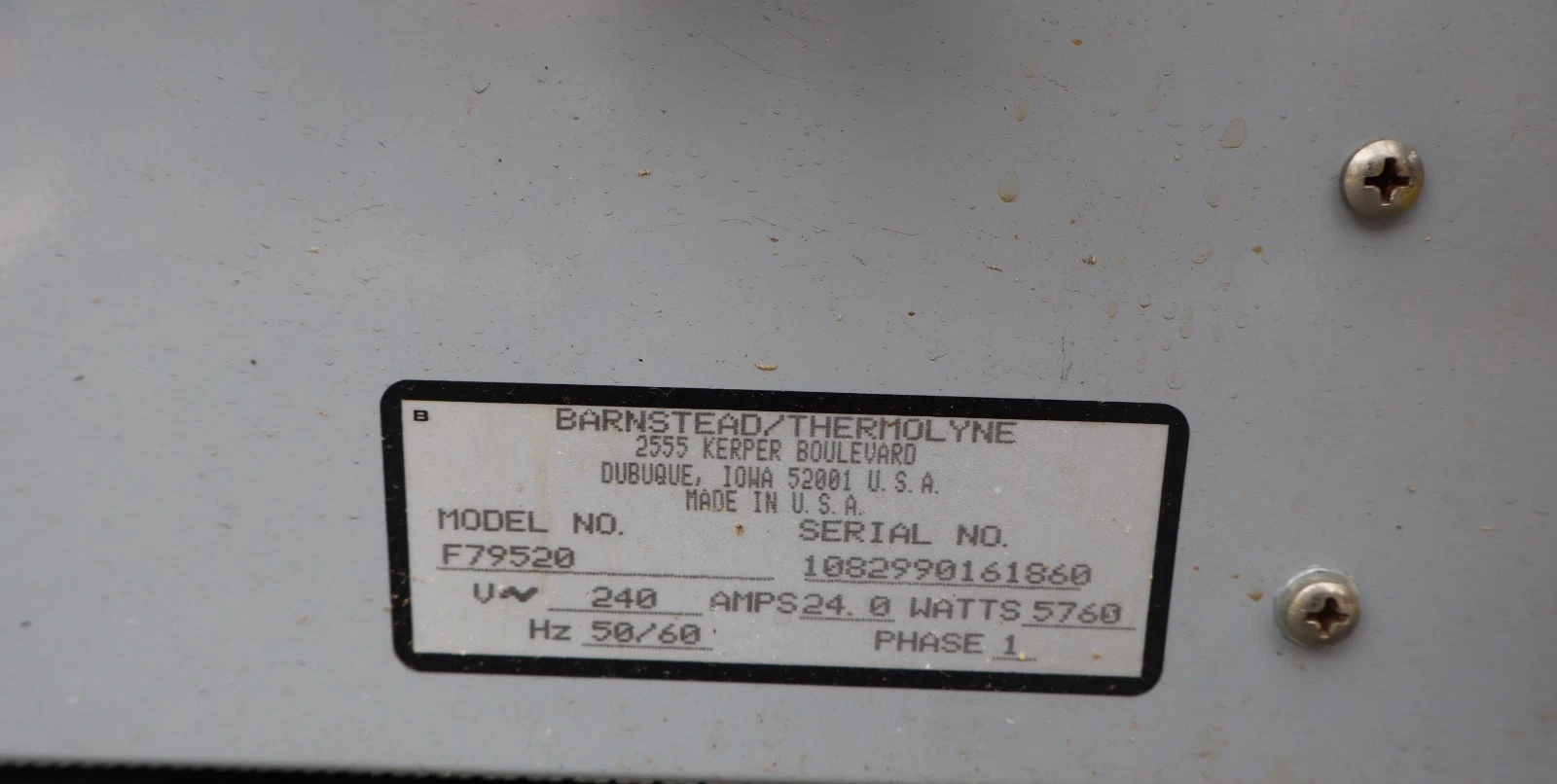 Used Barnstead Thermolyne Tube Furnace 79500 F79520 240V 24A Amp 1P