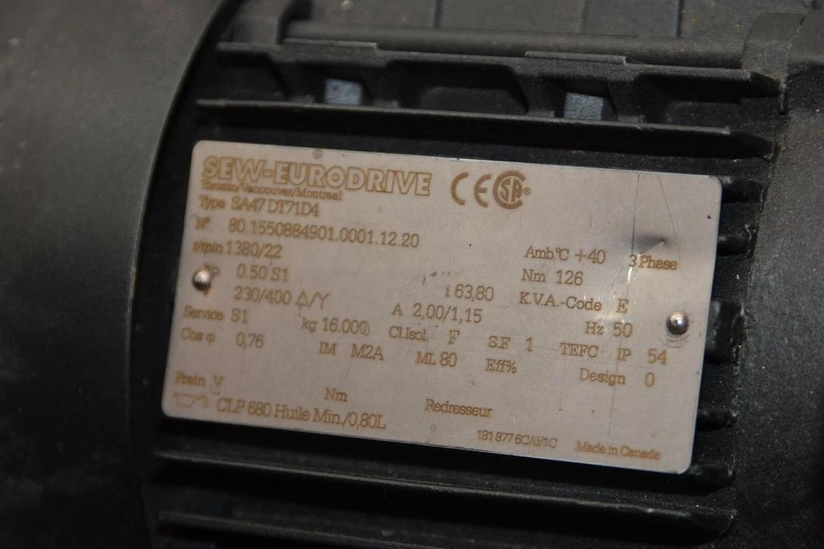 Sew Eurodrive Gearbox w/ Motor SA47/A 80.1550884901.0001.12.20 63.80:1 NEW