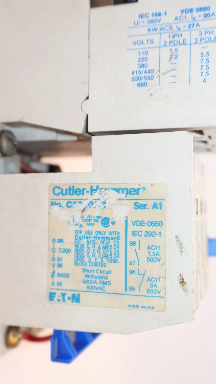 Cutler-Hammer Eaton Starter AN16DN0 Size Sz 1 600V 27A 27 Amp 120v coil H2010