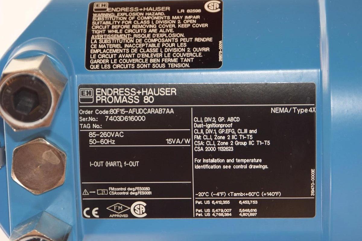 ENDRESS + HAUSER Promass 80F Mass Flowmeter 80F15 80F15-AFUDCARAB7AA 1/2"  NEW