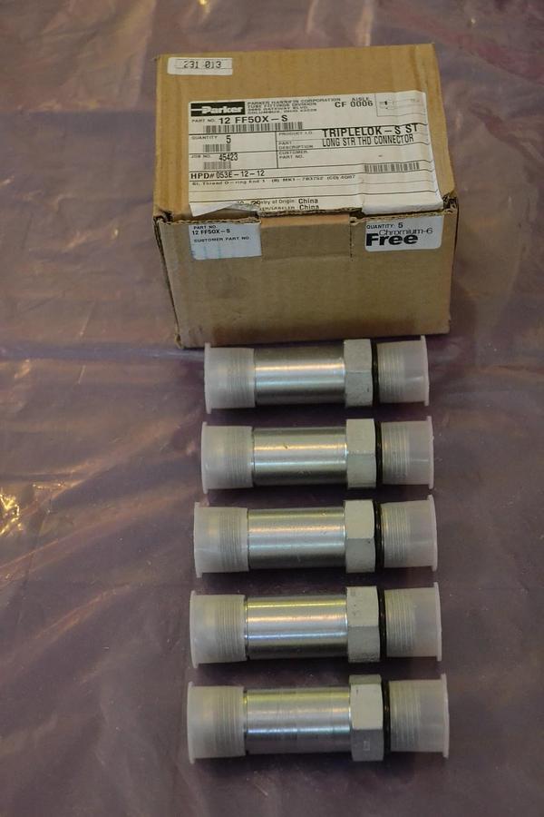 Box of 5 Parker Triplelok-S ST Long STR THD Connector 12FF50X-S 12 FF50X-S NEW
