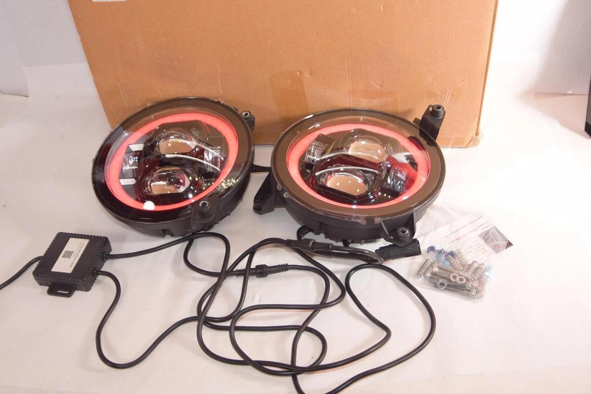 Used WOLUEN 9" RGB Halo LED Headlights A10HL901GBWL  2018 2023 Wrangler JL Headlight
