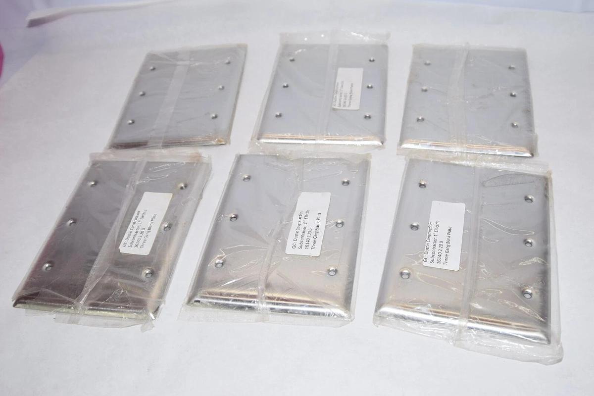 (NEW - Lot of 6) PASS & SEYMOUR SS33 3 Gang Stainless S/S Blank Plate Box Cover